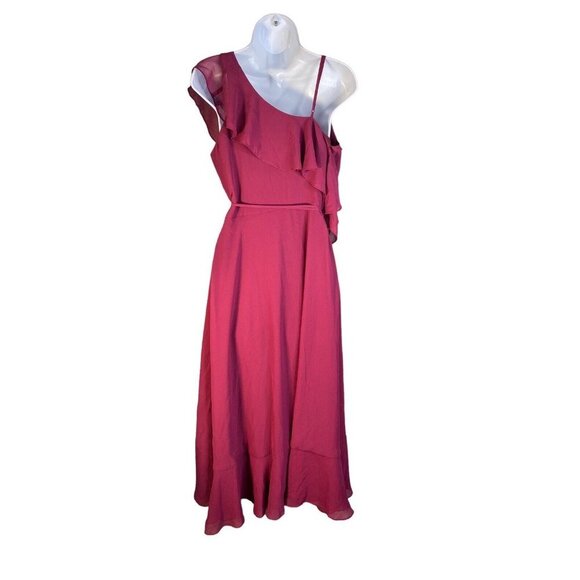 Yumi Kim Womens Cold Shoulder Ruffled Wrap Dress‎ Burgundy Swing Size Small - Picture 5 of 7